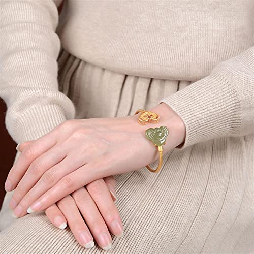 Bracelet jade Hetian s925 jonc ouvert rétro bijoux dames - 5