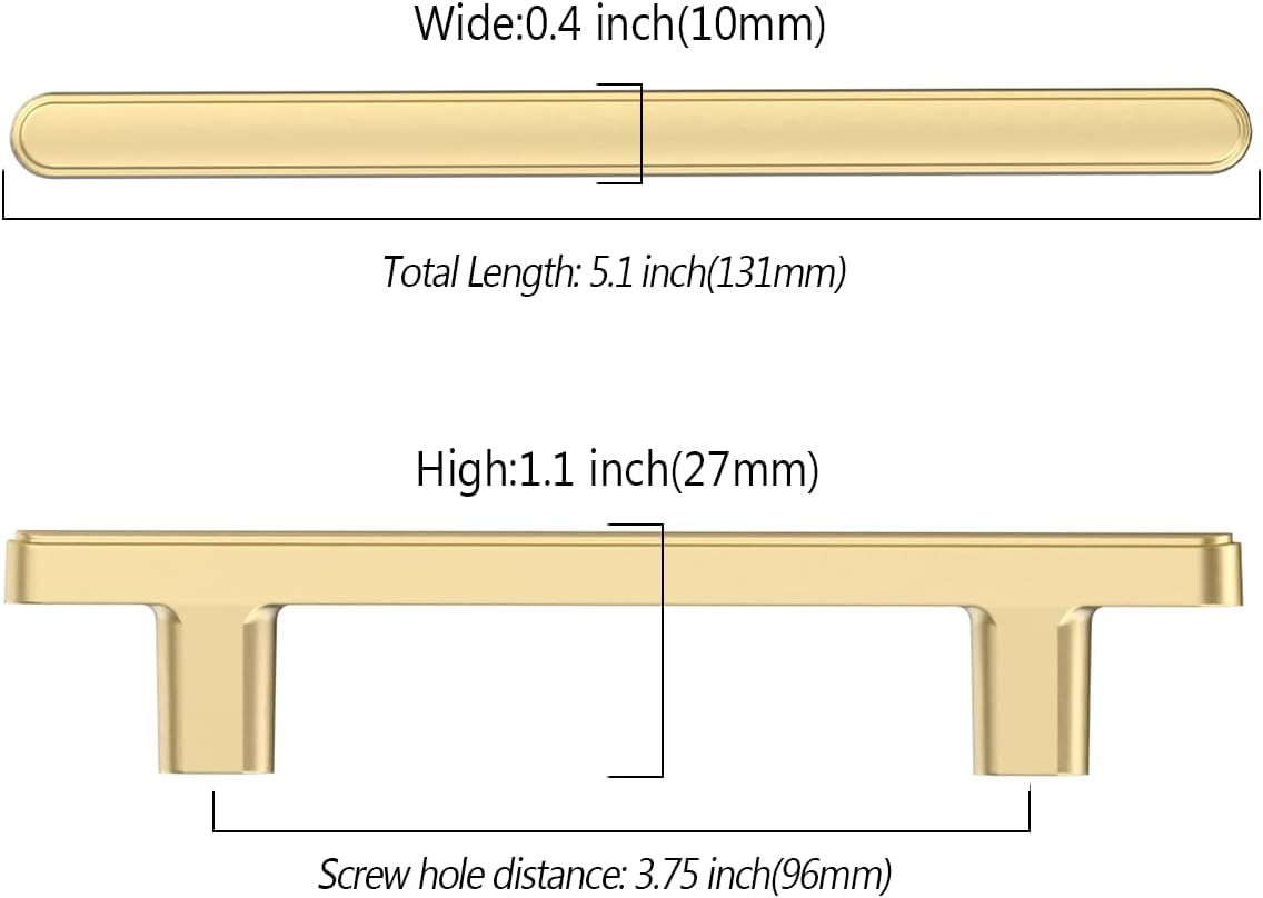 10 Pack 3.75 Inch(96mm) Kitchen Cabinet Handles Brushed Gold Cabinet Pulls Kitchen Cabinet Hardware Drawer Pulls for Cupboard Wardrobe
