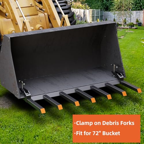 Garvee Clamp on Debris Forks Fit 72" Bucket, 5500 LBS Capacity Heavy Duty 7 Fork Tines Clamp-on Pallet Forks Tractor Bucket Forks for Skid Steer Loader Tractor