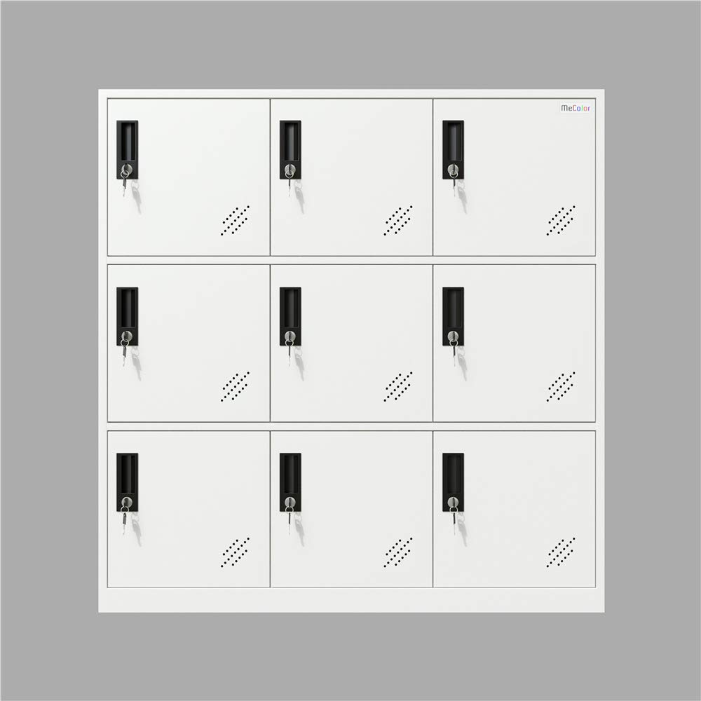 MECOLOR - Casier de Bureau en Acier Avec Clés, Rangement pour l'École et la Maison, en Métal pour Garçons et Filles (Blanc Complet, 9D)
