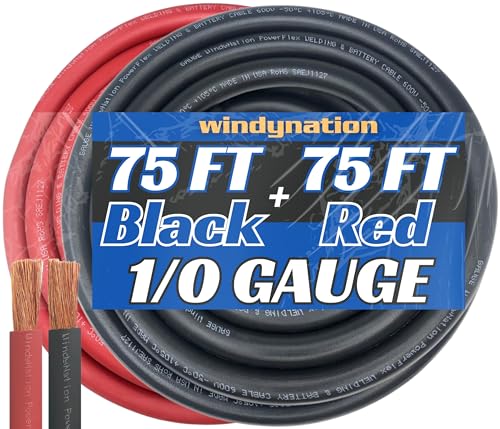 Image of WNI 1 /0 Gauge 75 Feet Black 75 Feet Red 1 /0 AWG Ultra Flexible Welding Battery Copper Cable Wire - Made in The USA - Car, Inverter, RV, Solar