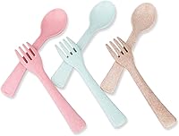 Vista 8 de Juego de utensilios de tenedores y cucharas para niños pequeños, cubiertos para bebés, tenedores y cucharas, 6 piezas, material de paja de trigo