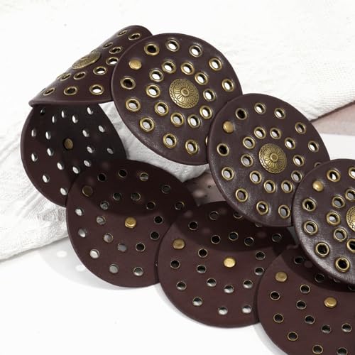 Wide Disc Belt for Women Vintage Hollow Boho Leather Belt Western Chunky Waist Belt Cowboy Metal Buckle Concho Belts3