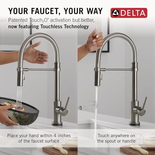 Image of Delta Faucet Trinsic Touch Kitchen Faucet with Touchless Technology, Black Pro Commercial Style Kitchen Faucet, Kitchen Faucets with Pull Down Sprayer, Black Stainless 9659TL-KS-DST
