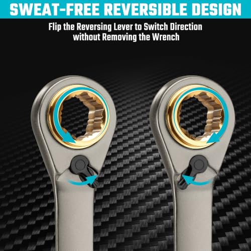 Image of DURATECH Anti-slip 4-in-1 Reversible Ratcheting Box Wrench Set | Double Box End, Metric, 2-Piece, 8, 10, 12, 13 & 14, 15, 17, 19 mm, CR-V Steel, Nickel Plated, with Rolling Pouch