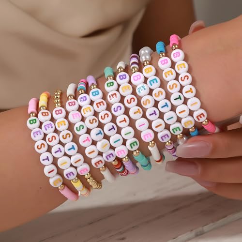 Friendship Bracelets Inspirational Preppy Stackable Bracelets for Women, Best Friend Bracelet Set, Stretch Colorful Heishi Clay Beaded Bracelets for Women2