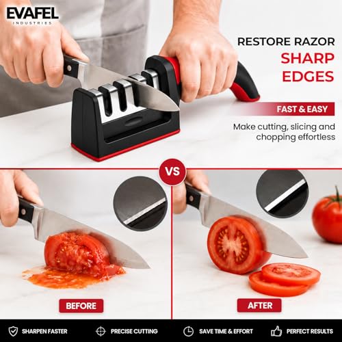 Image of Knife Sharpener, 4-in-1 Professional Kitchen Knife Sharpener Tool, Manual 4-Stage Sharpening System for Straight & Serrated Blades, Stainless Steel Base, Non-Slip Ergonomic Handle