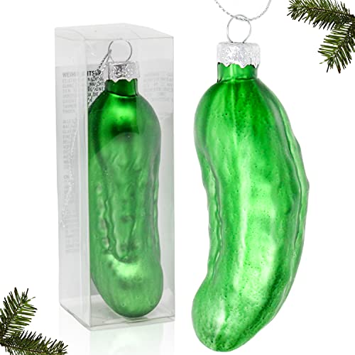 Selldorado® 1x Cornichon de Noël en Verre Petit, Vert Mat - Le cornichon pour Le Sapin de Noël comme décoration d'arbre - cornichon de Sapin de Noël, décoration de Noël 10,5 cm (1 pièce) Cover