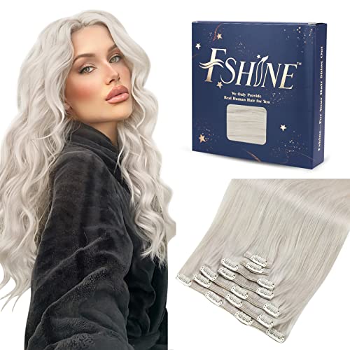 Fshine Clip in Extensions Real Human Hair,Color 1000 White 18 Inch 120g 7Pcs,Blonde Hair Extensions Clip in,Adjustable and Flexible for Any Hairstyle,Perfect for Daily Wear