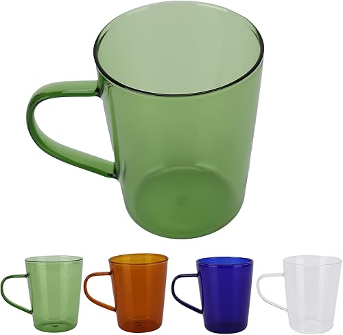 Taza de café de vidrio de colores, 12.8 fl oz, pequeñas tazas de té con leche transparente aisladas con asa, tazas de café, tazas de café con leche,