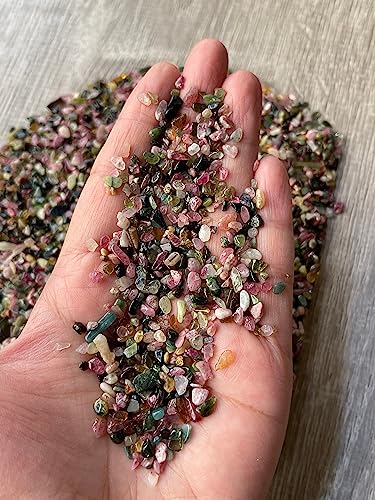 Image of GAF TREASURES 2 oz Lot Natural Semi Tumbled Gemstone Chips, Crushed Mini Crystals, Undrilled Crystal Chips (Rainbow Tourmaline)