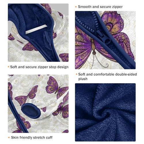 CHIFIGNO Purple Butterflies Boys Zip up Jacket Fleece Jacket for Fall Winter 3T3