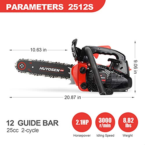 HUYOSEN PRO Professional Gas Chainsaws 25cc 2-Stroke Gas Powered Chain Saw 12-Inch Chainsaw Chain with Tool Kit for Cutting Forest Wood Garden Trimming Tools