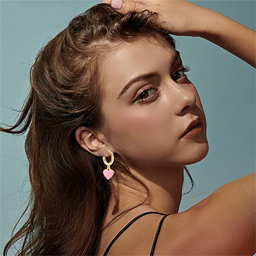 ONLYJUMP 14K Gold Plated Huggie Earrings For Women CZ Tiny Small Hoop Earrings Red Enamel Heart Ear Cuff Initial Huggies Earrings Minimal Jewelry2