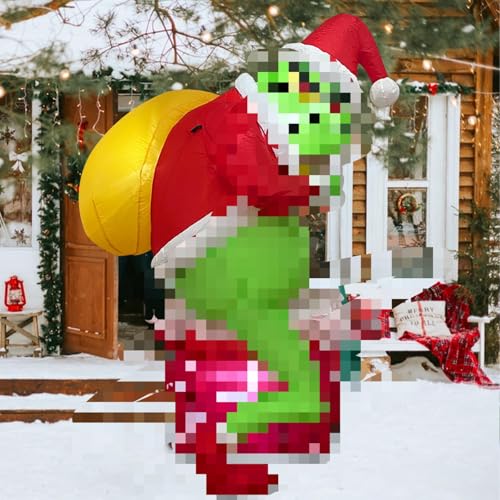 Guoofu Christmas G r in. Ch Inflatable Green Santa Chimney Inflatables Outdoor Decor Blow Up Yard Decorations with LED Light Xmas Winter Holiday Inflatables Outdoor Decor for Party Yard Garden Lawn