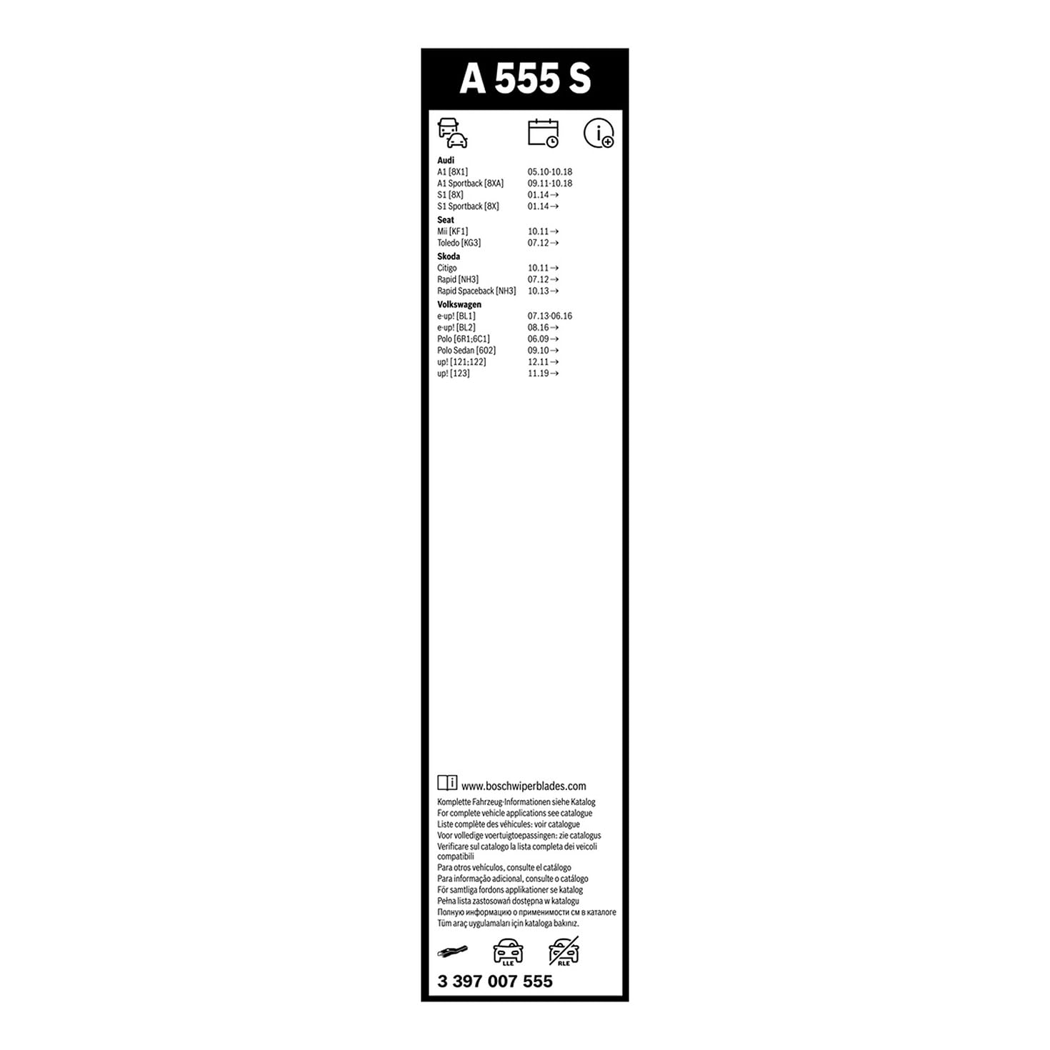 BOSCH Balai d'essuie-glace Aerotwin Spoiler A555S 3397007555 | Compatible avec: AUDI A1, A1 Sportback, DS 4 II, OPEL ASTRA L, ASTRA L Sports Tourer, PEUGEOT 308 III, 308 SW III, SEAT Mii