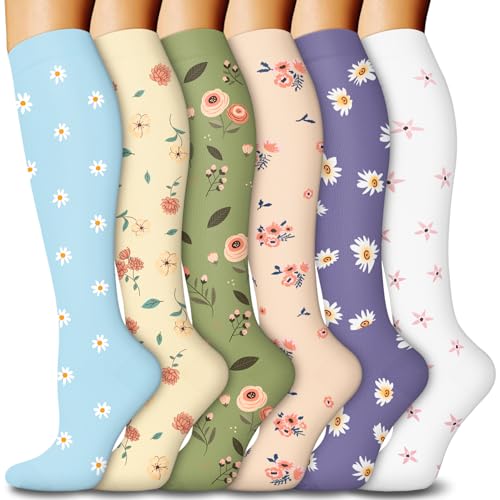 Image of FuelMeFoot 6 Pairs Compression Socks for Women & Men 15-20mmHg Graduated Support Knee High Socks for Nurses, Travel, Athletic