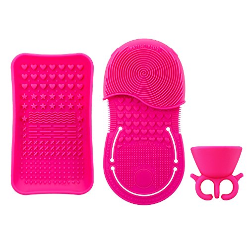 Butyface Makeup Brush Cleaner, Great Makeup Application, 1 Brush Cleaning Glove / 1 Brush Cleaning Palette /Extra 1 Nail Polish Holder(Rose Red)