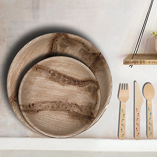 Catereco Round Palm Leaf Plates Set (Pack Of 25) | Dinner Plates| Ecofriendly Disposable Dinnerware | Heavy Duty Biodegradable Party Utensils For Wedding, Camping & More #TOP4