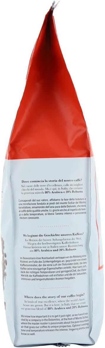 Loacker Caffè in Grani con Miscela di 80% Arabica e 20% Robusta, Ideale per Macchina Caffè e per Macinacaffè Elettrico, Aroma Intenso, 1 Confezione da 1kg
