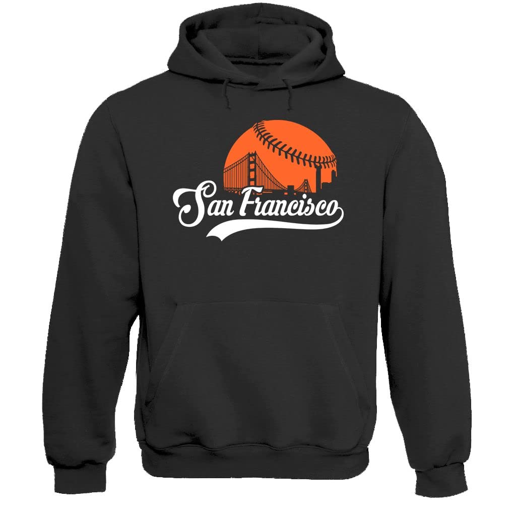 Xtreme Apparrel Men's San Francisco - Black Hoodie Cityscape Skyline Hoodie Sweatshirt For Baseball Fans, S