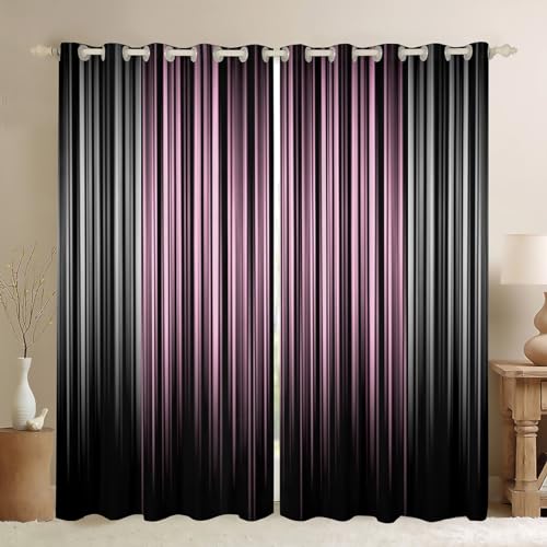 Homemissing Ombre Pink Grey Black Curtains for Bedroom Living Room (2 Panels, W66*L72) Abstract Art Darkening Dreapes Decor Stripes Geometric Blackout Curtains Modern Striped Art Window Treatments
