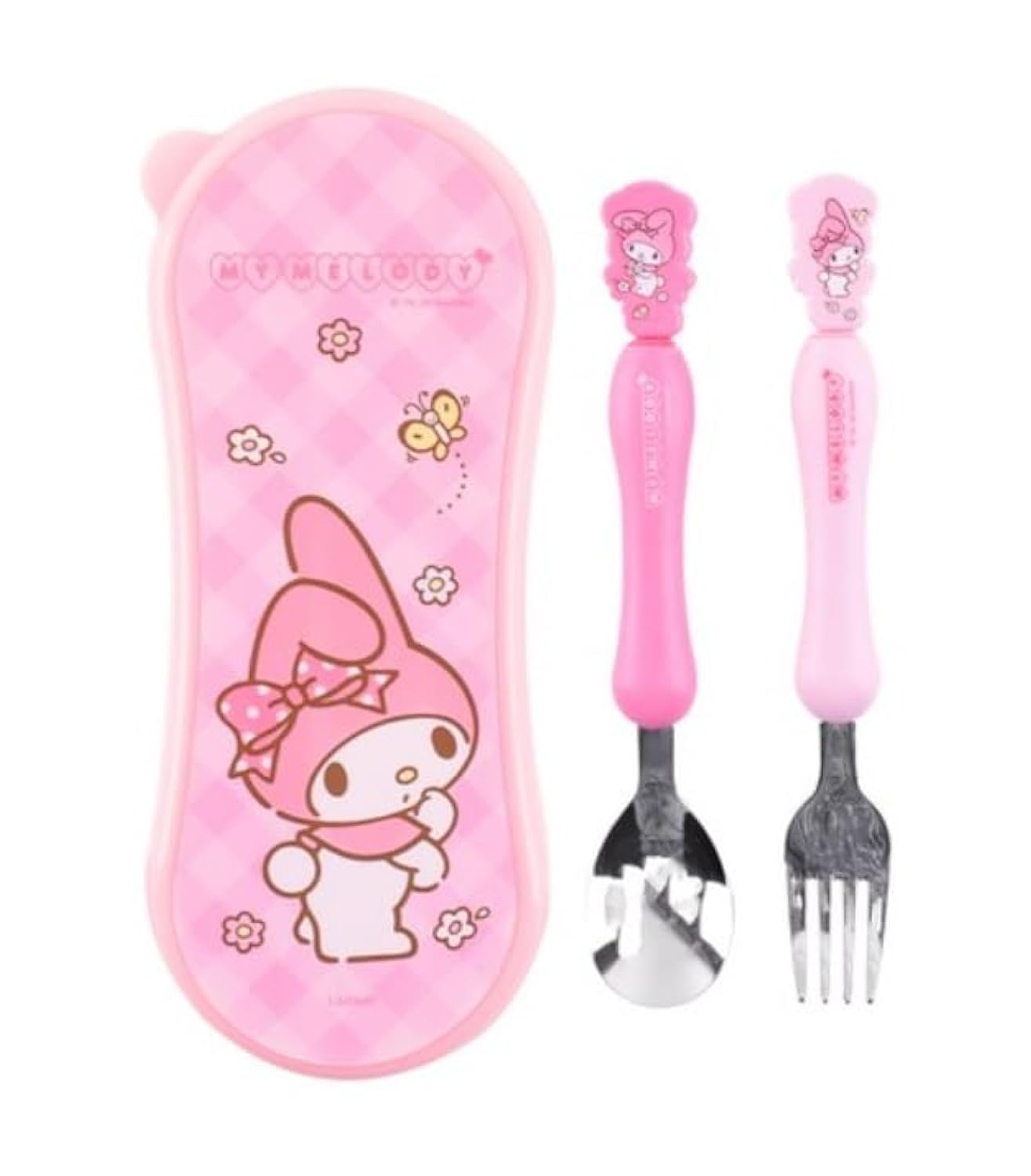 Cute Pink Melody Fork and Spoon Flatware Set with Case, Tableware Set with Cute Figure