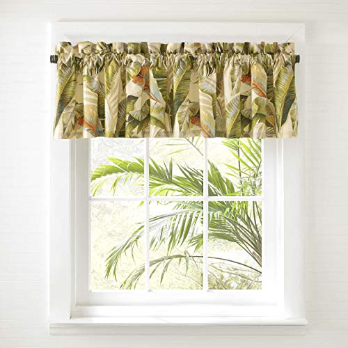 Tommy Bahama - Valance, Cotton Window Treatment, Coastal Design with Coral Accents (Palmiers Green...