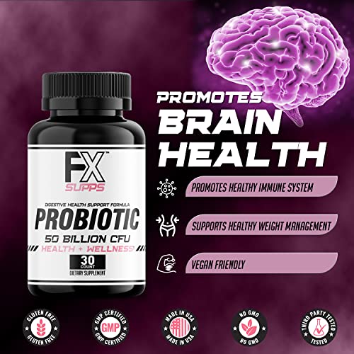 Fx Supps Probiotic 50 Billion Cfu | 30 Capsules (3-Pack) | Dietary Supplement For Men And Women | Digestive Health Support Formula | Promotes Healthier Immune System | Supports Brain Health #TOP3