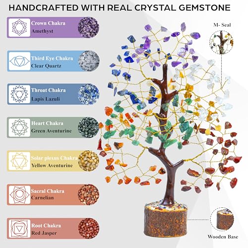 HindCraft Chakra Tree, Crystal Tree for Positive Energy - Crystals & Healing Stones - Feng Shui Seven Chakra Tree of Life Decor - Home Decorations for Living Room, 7 Chakra Tree, 200 Beads, 8-10" 3 51lQX5M7zhL