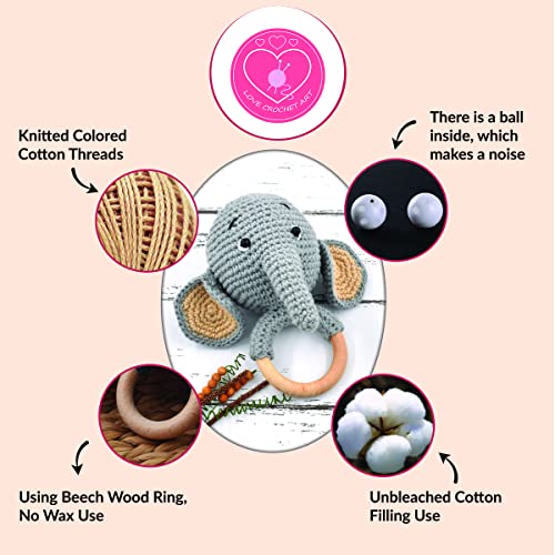 Image of Love Crochet Art Animal Shape Crochet Rattle Cum Soft Toy for Infant, Kids & Babies, Early Age Gift Toys (Elephant - Gray)