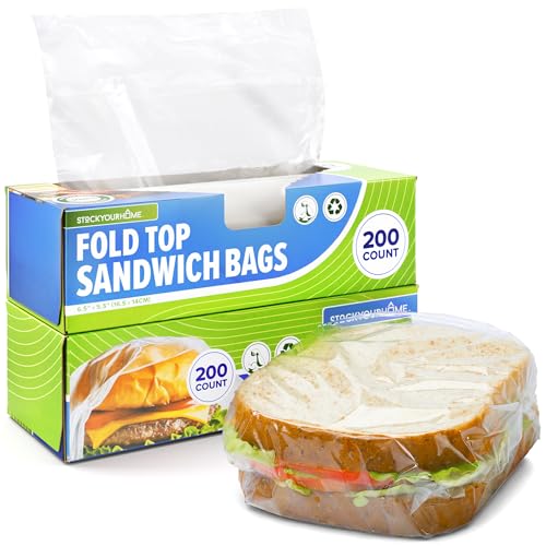 Stock Your Home 400 Count Clear Fold Top Sandwich Bags Bulk Disposable Plastic Bags with Fold Over Closure for Restaurants Caterers and Home Food Storage