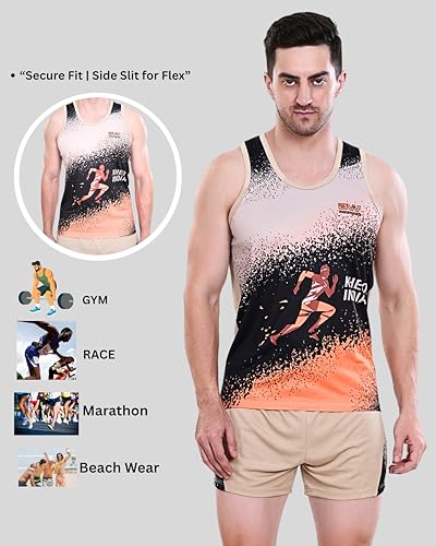 Image of Men's 100% Polyester Sublimation Printed Athletic Running Vest | Lightweight Sports Costume for Gym, Jogging & Training