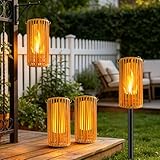 Solar Pathway Lights Flickering Flame Outdoor Decor, Hanging Solar Lanterns Garden Decorations, Waterproof Landscape Yard Patio Lawn Tree Gifts for Women Mom Grandma