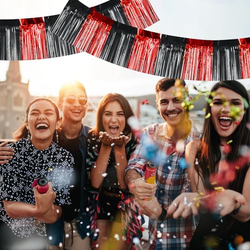 Image of BEISHIDA 3 Packs Metallic Foil Fringe Garland Red Black Wall Hanging Tinsel Fringe Banners for Car Floats Bridal Shower Wedding Birthday Easter Graduation Holiday Party Decoration(30 Feet)