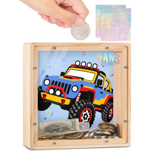 Image of ICOSY Piggy Bank for Kids, Wooden Framed Coin Bank