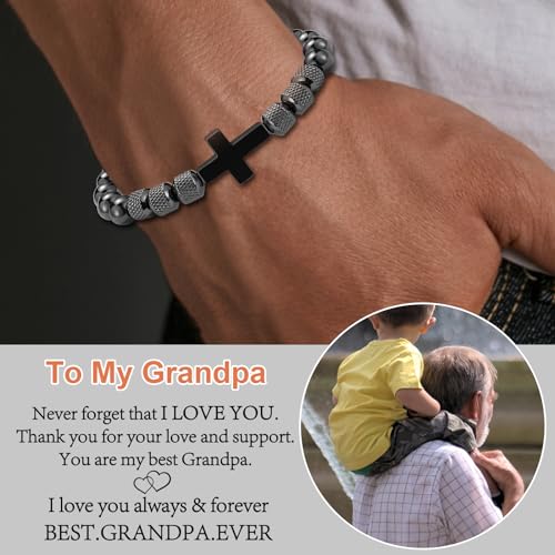 Image of Cross Bracelet for Boys Teens, Adjustable Obsidian Beads Bracelets Christian Religious Jewelry Gifts for Teen Teenage Boys