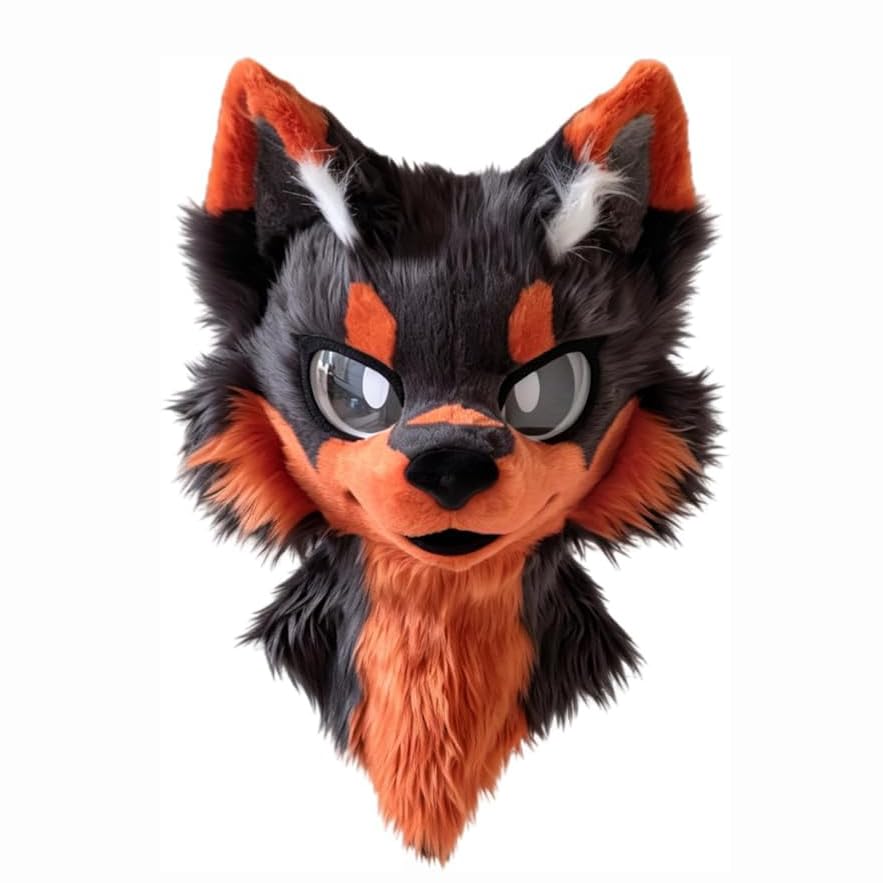 Maska na głowę Fursuit, kostium nakrycia głowy z futrzanym wilkiem