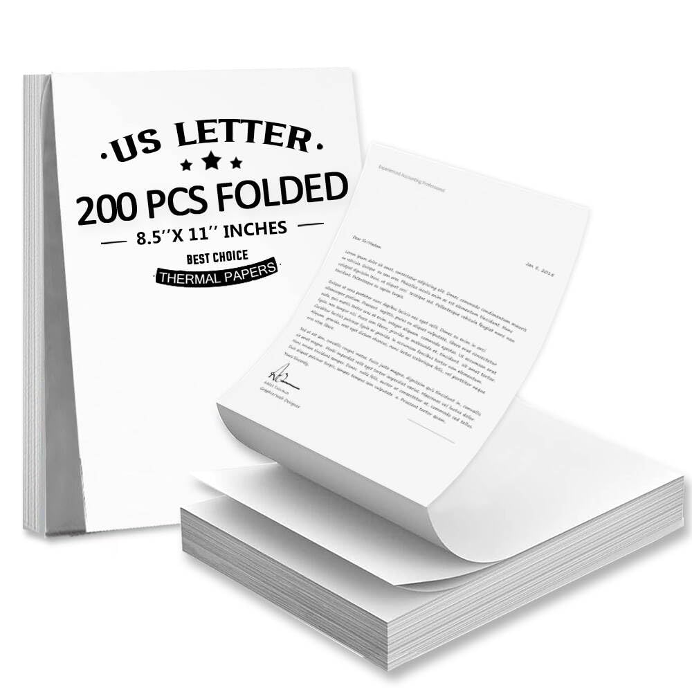 200 hojas de papel para impresora térmica, 21,6 x 28 cm, color blanco, letra estadounidense para impresora térmica, compatible con papel portátil A285M/PD-A4/M08F-Letter/A80/D810