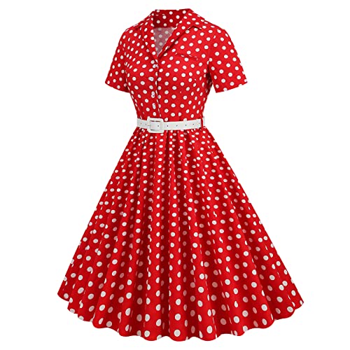 Image of 1950s Dresses for Women Vintage Rockabilly Retro Short Sleeve Tie Midi Dress Cocktail Party Evening Prom Gown