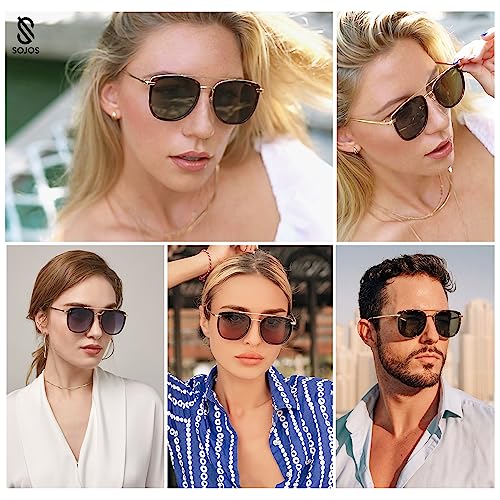 SOJOS Retro Aviator Square Polarized Sunglasses For Women Men,Vintage Women's Sun Glasses Shades UV400 SJ21802
