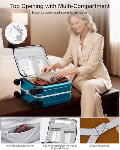 Image of Hanke 16 20 24 26 Inch Carry On Suitcase PC Hardshell Luggage Top Open Aluminum Frame Rolling Suitcases with Wheels Travel Luggage for Womem Men, Caribbean Blue, 16 Inch