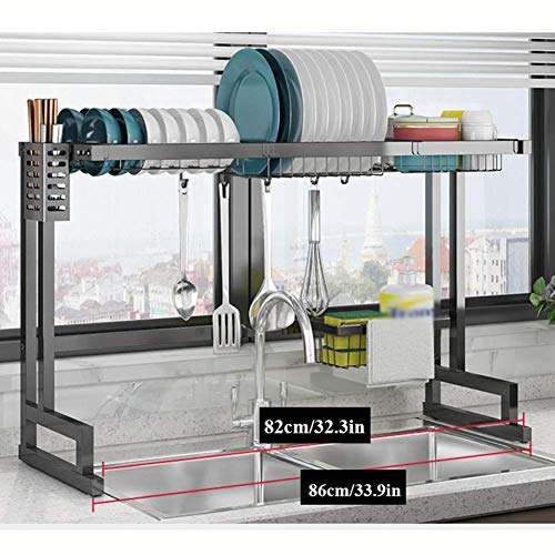 Over Sink Geschirrkorb, Geschirrtrockner mit Utensilienhalter, Edelstahl-Geschirrablage-Regal, Theke Organizer Küche Schwarz 86 cm (34 Zoll)