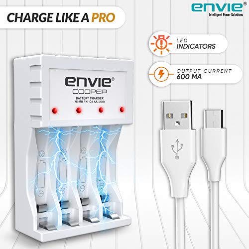 Image of ENVIE (ECR-20 MC) Infinite Cooper Rechargeable Battery Charger for AA & AAA Ni-MH /Ni-CD Batteries with 600mA Output Current, LED Indicator, Micro USB Charging, Short Circuit Protection