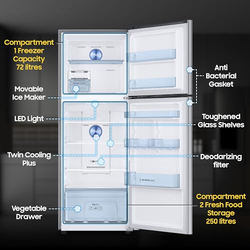 Image of Samsung 550 L Inverter Frost-Free French Door Refrigerator (RF57A5032B1 /TL, Black DOI, Convertible), Real Stainless, Convertible