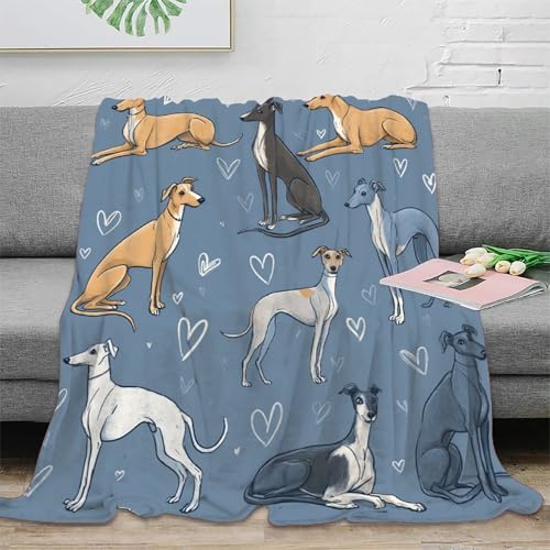 NAOFEKUID Plaid Motif Lévrier 3D Imprimé Microfibre Déco Maison Couverture de Jeté Lévrier Doux Chaud pour Canapé Chambre 50x60(127x152cm)