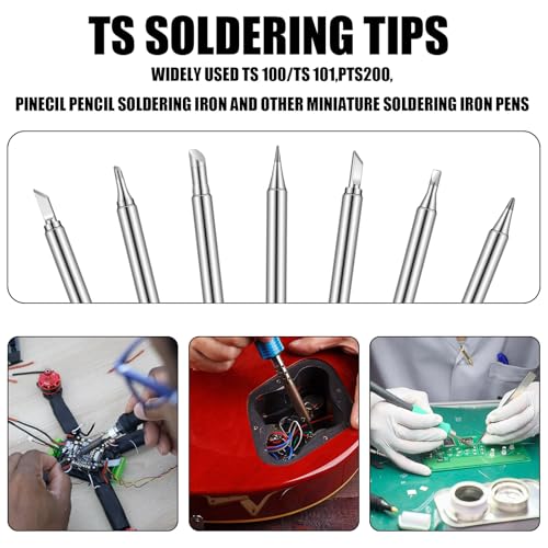 Image of Zonon 7 Pcs Ts100 Soldering Iron Tips Replacement Mini Stainless Steel Pencil Soldering Iron Tips Portable Micro Solder Pen for Ts100 Soldering Iron Power Tool Solder Pen Tool Soldering Accessories