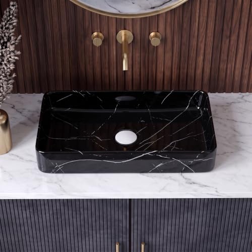Image of Wash Basin Countertop | Tabletop Ceramic Bathroom Sink | Wash Basin Over Counter | (24 x 14 x 5 Inch) (Black White Stripe)