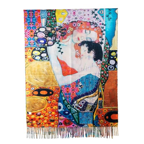 Toocool Sciarpa stola unisex Klimt Van Gogh Kandinsky Monet foulard con quadri famosi 70x170 cm Scialle Opere d'Arte A001 [Taglia unica, YHS-052 Madre Figlio/Bacio]