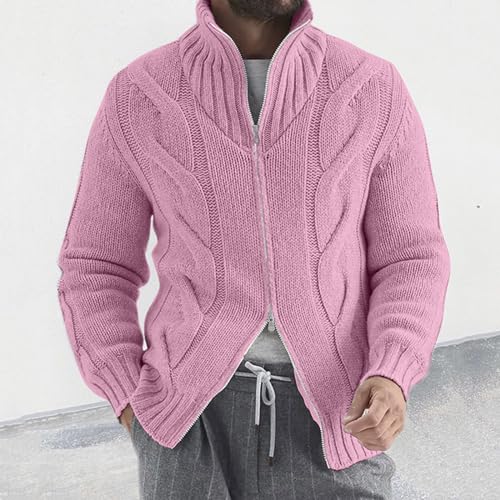 Cardigan Sweaters for Men with Buttons Cable Knit Lapel Open Front Cardigan Solid Ribbed Warm Work Cardigan Sweaters2